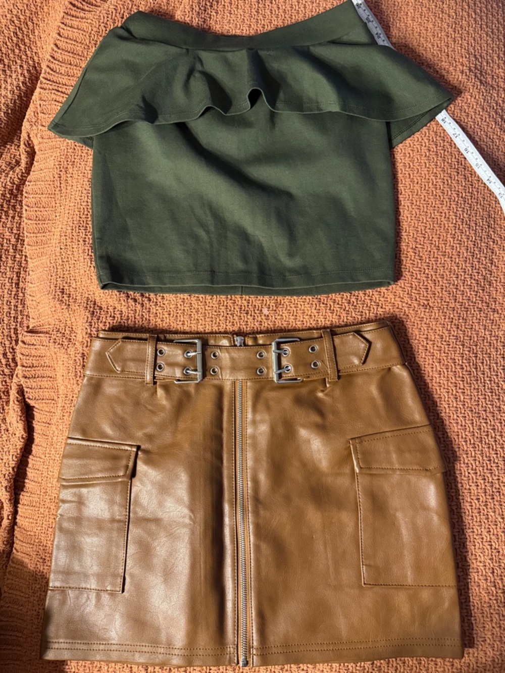 🐎Women's Olive Ruffle Mini Skirt - Unbranded